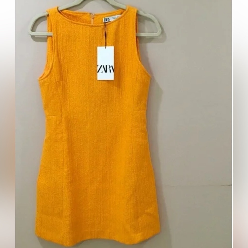 Zara Bright Orange Textured Mini Dress